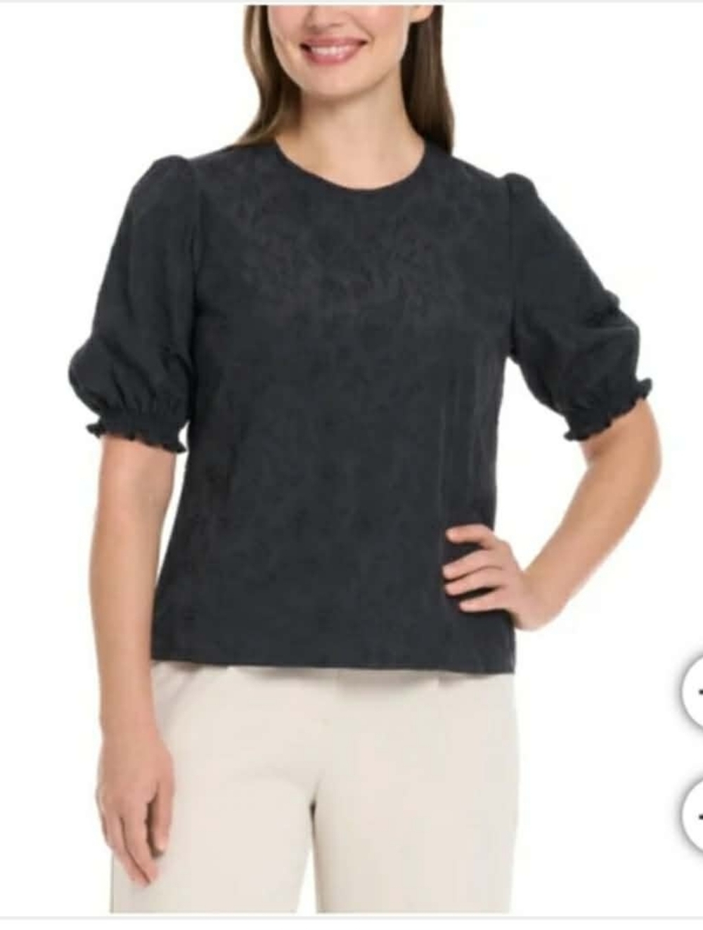 Ted Baker Black Puff Sleeve Crewneck Top